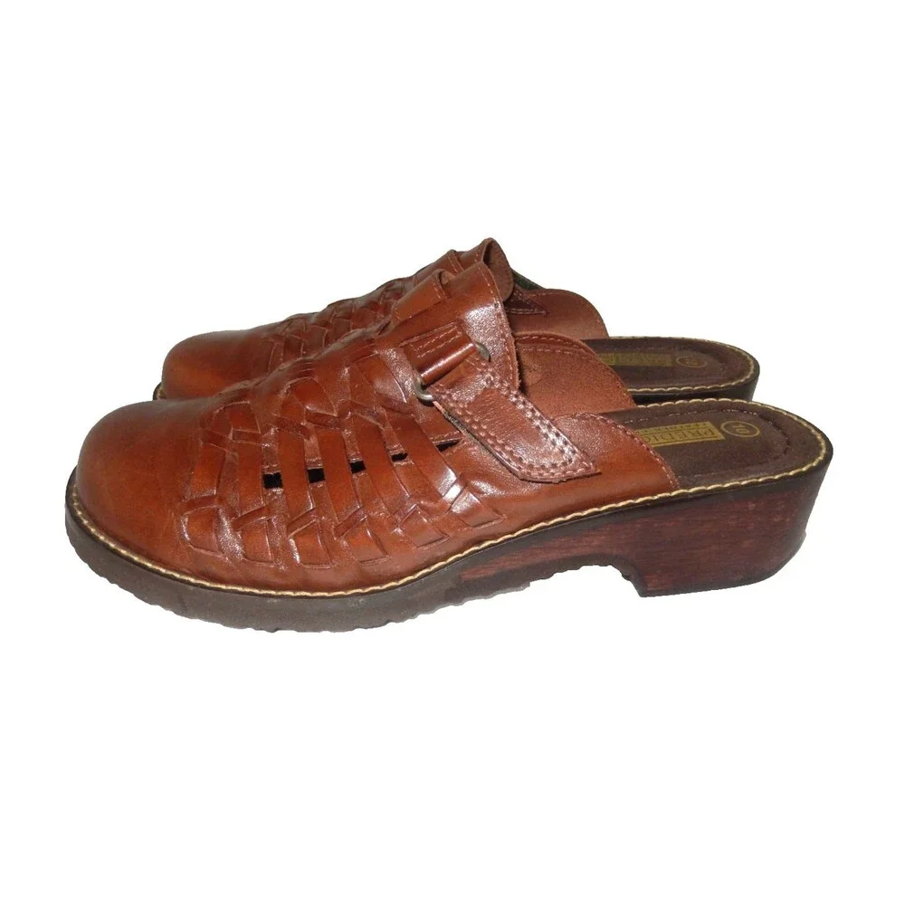 Vintage Predictions Braided Leather Mules Clogs Wood Slip-On's Women's 10 Brown